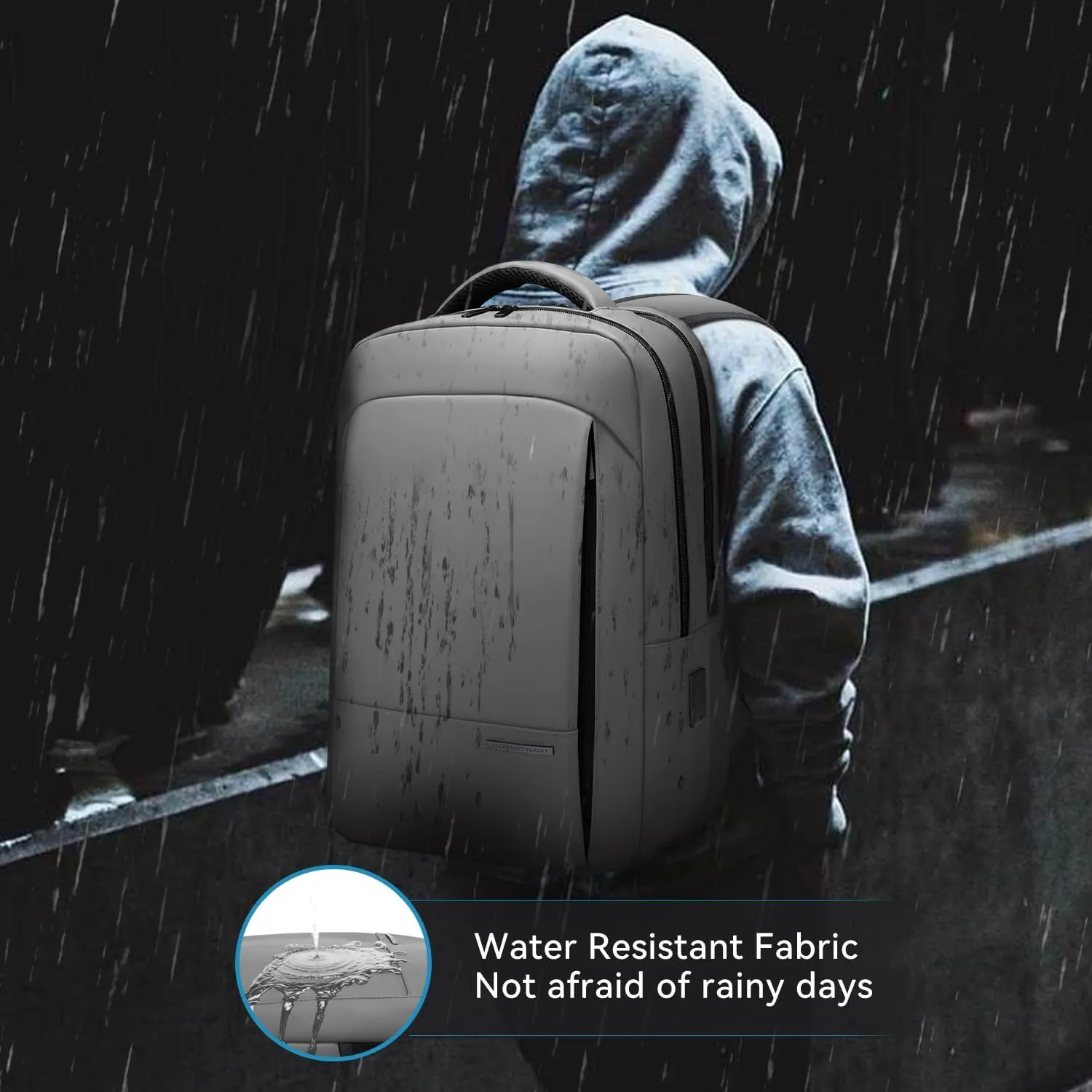 Victoriatourist Anti Theft Travel Laptop Backpack Men Women, Business Work Laptop Backpacks with Zipper Automatic Locking, Water Resistant Backpack Computer Bag Fits 15.6 Inch Notebook (Light Grey)