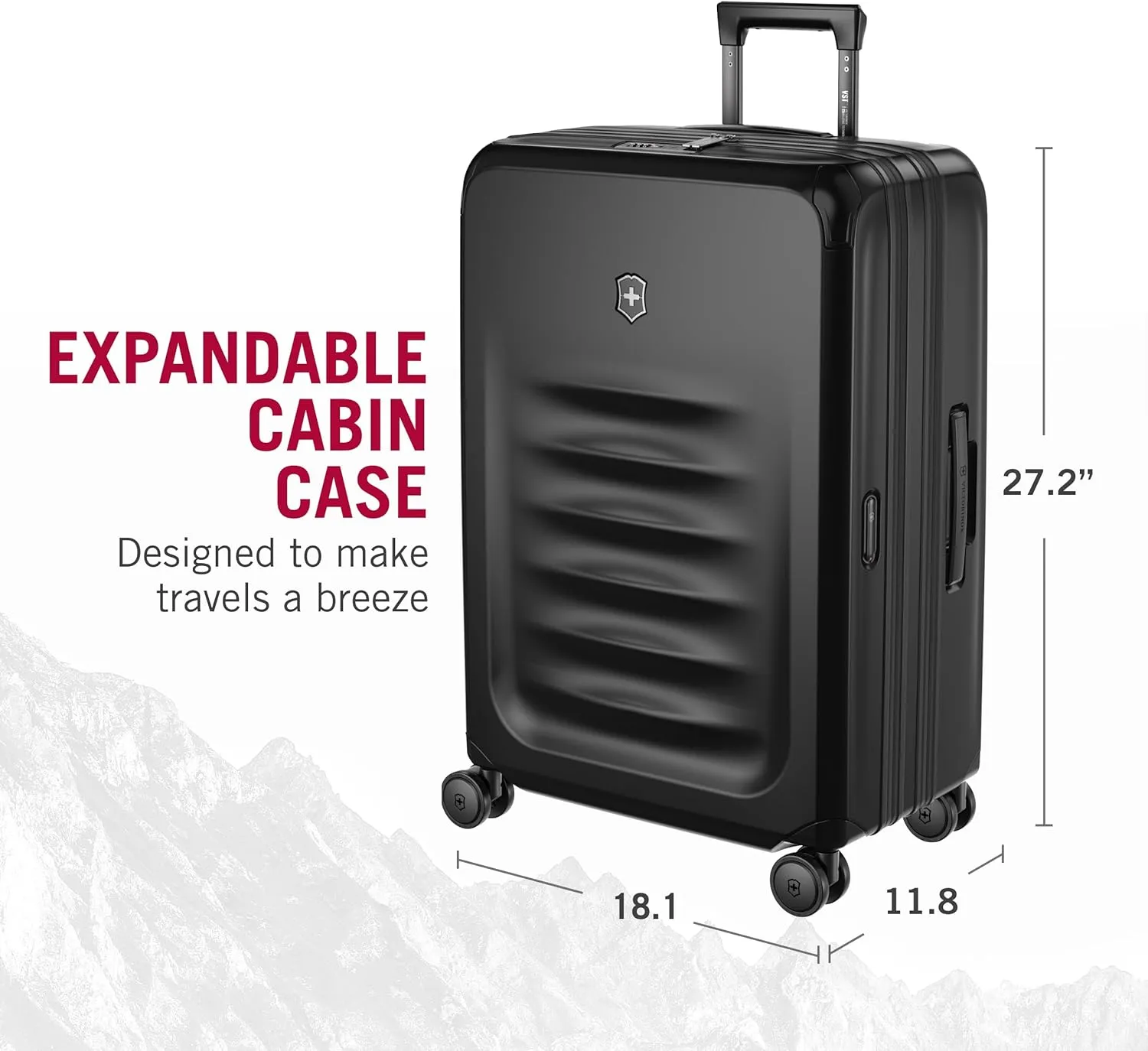 Victorinox Spectra 3.0 Expandable Medium Case - Modern Hardside Luggage - Rolling Suitcase with Spinner Wheels - Holds Travel Accessories - 81 Liters, Black