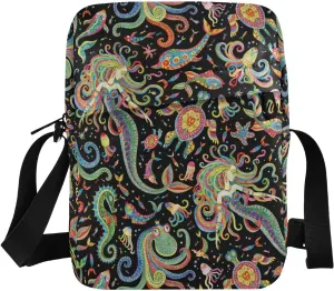 VIGTRO Small Crossbody Bag for Women Men, Colorful Mermaid Messenger Bag Purse with Adjustable Strap, Octopus Dolphin Small Shoulder Bag for Travel Outdoor Sports