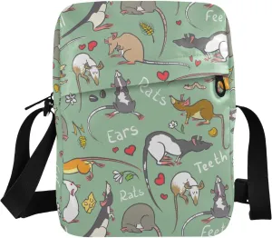 VIGTRO Small Messenger Bag Purse, Pattern with Fancy Rat Mini Crossbody Bag with Adjustable Strap for Women Men, Small Shoulder Bag for Travel Outdoor Sports