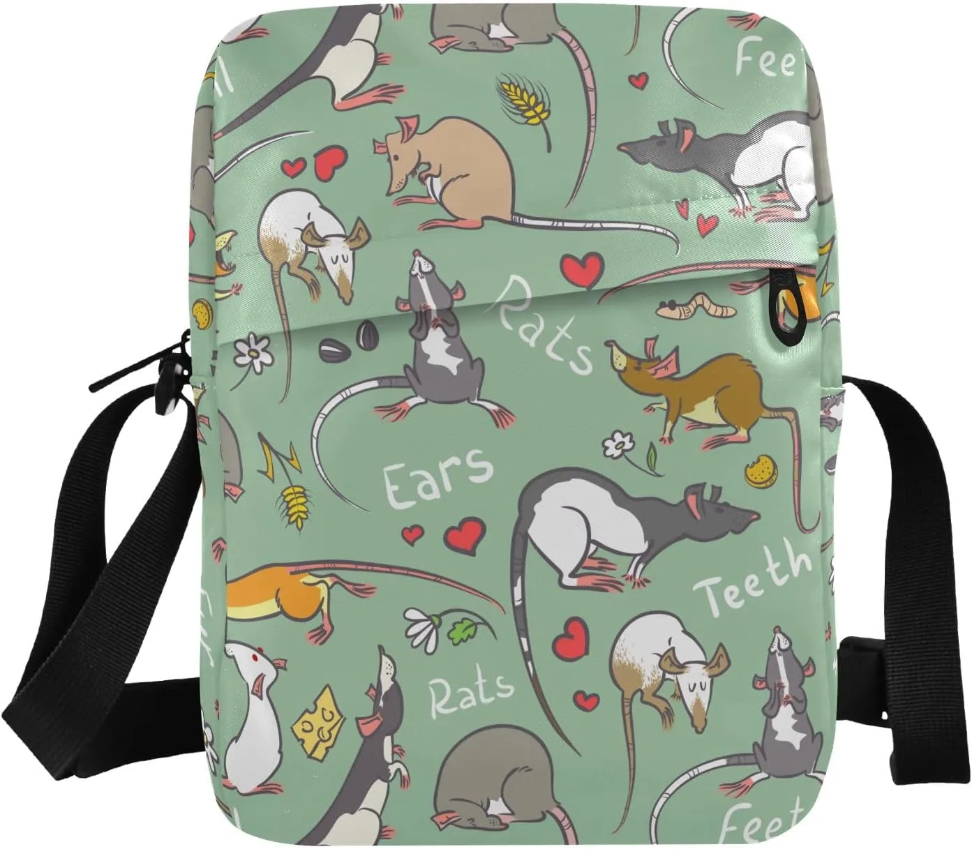 VIGTRO Small Messenger Bag Purse, Pattern with Fancy Rat Mini Crossbody Bag with Adjustable Strap for Women Men, Small Shoulder Bag for Travel Outdoor Sports