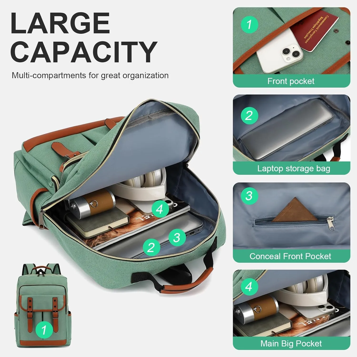 Vintage Laptop Backpack for Travel, College, Fashion Casual Teacher Backpack for Women Men Fits 15.6Inch Notebook