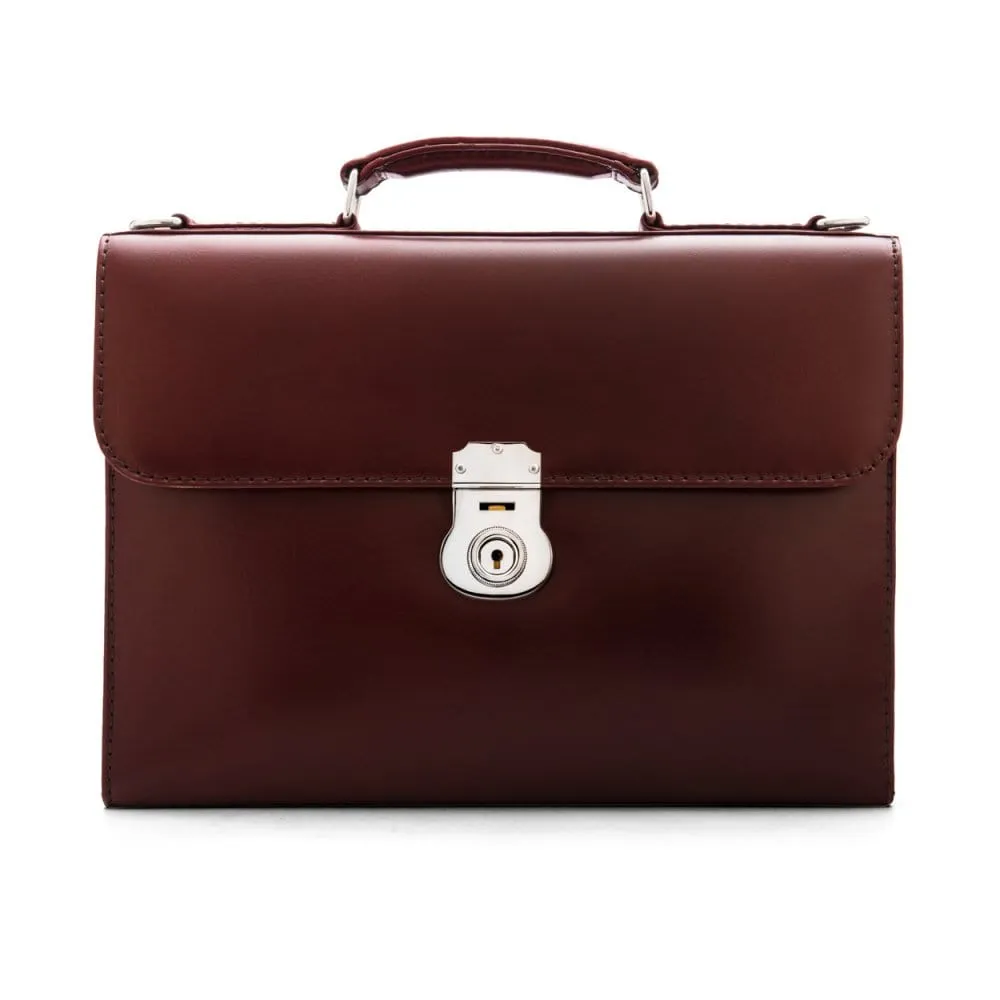 Vintage Leather Wall Street Briefcase, Silver Brass Lock - Burgundy