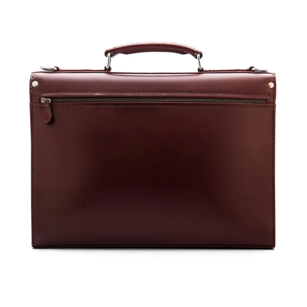 Vintage Leather Wall Street Briefcase, Silver Brass Lock - Burgundy