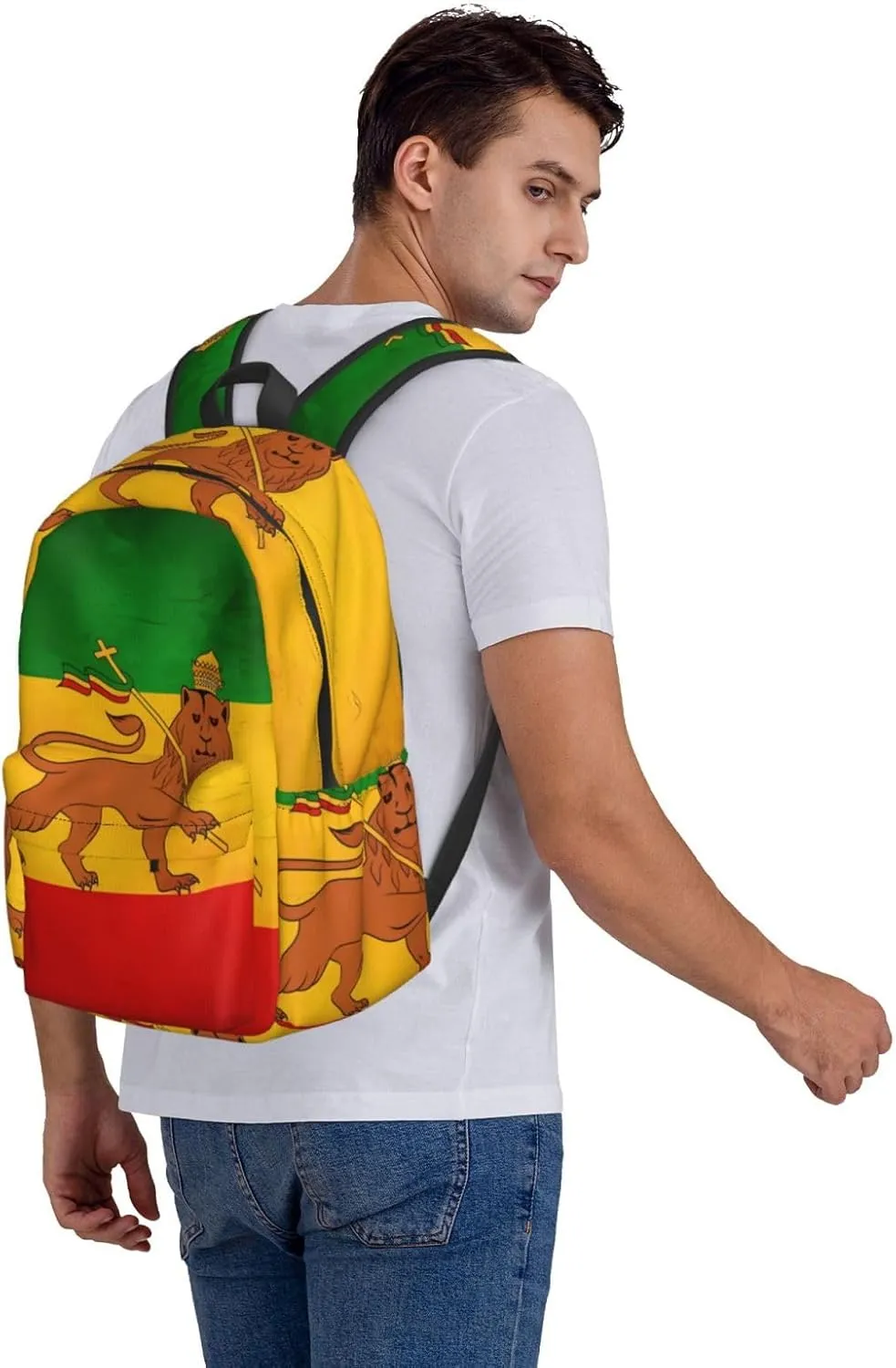 Vintage Old Ethiopia Flag Lion Of Judah Backpack Large Capacity Backpack Lightweight Double Shoulder Bag For Women Men Travel