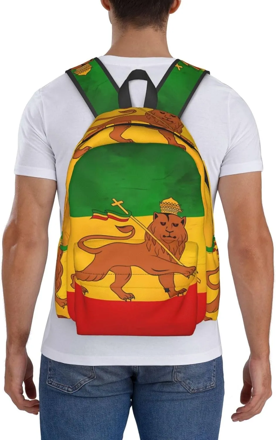 Vintage Old Ethiopia Flag Lion Of Judah Backpack Large Capacity Backpack Lightweight Double Shoulder Bag For Women Men Travel