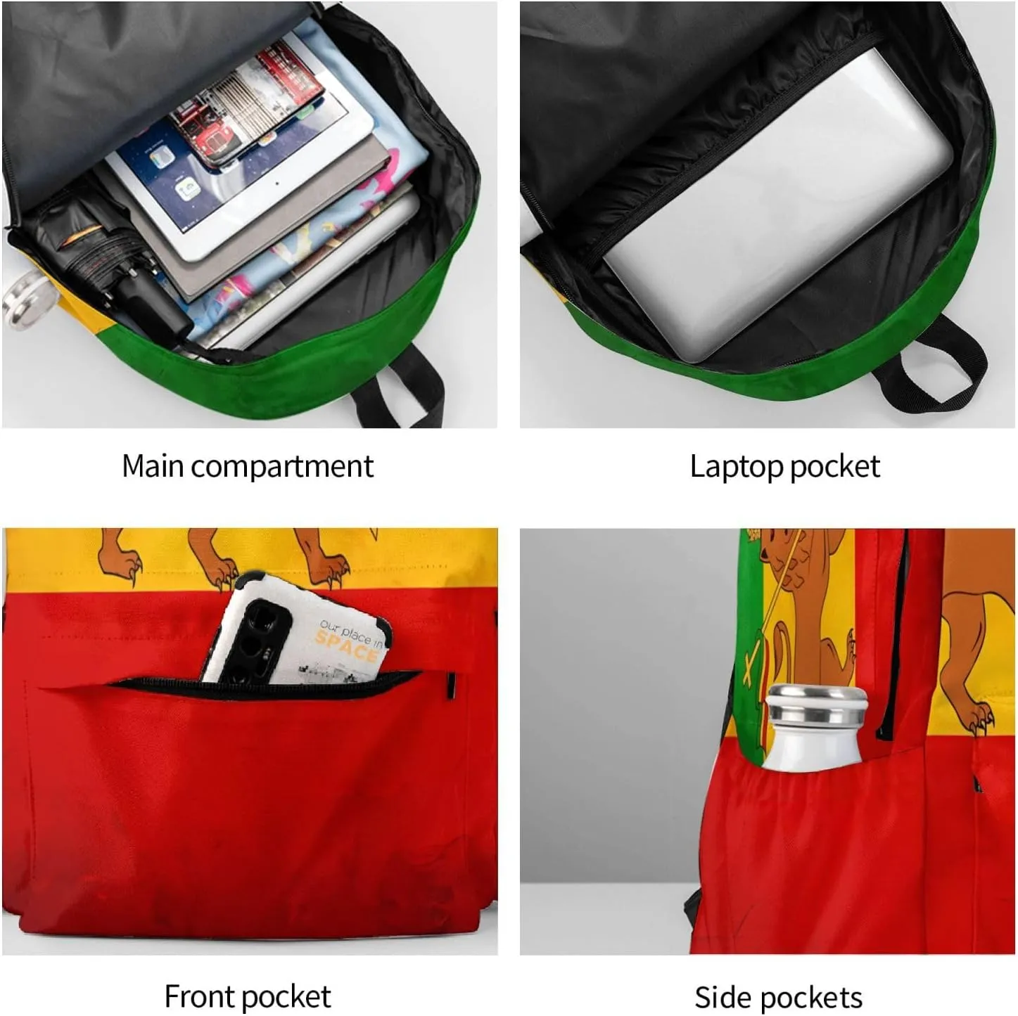 Vintage Old Ethiopia Flag Lion Of Judah Backpack Large Capacity Backpack Lightweight Double Shoulder Bag For Women Men Travel