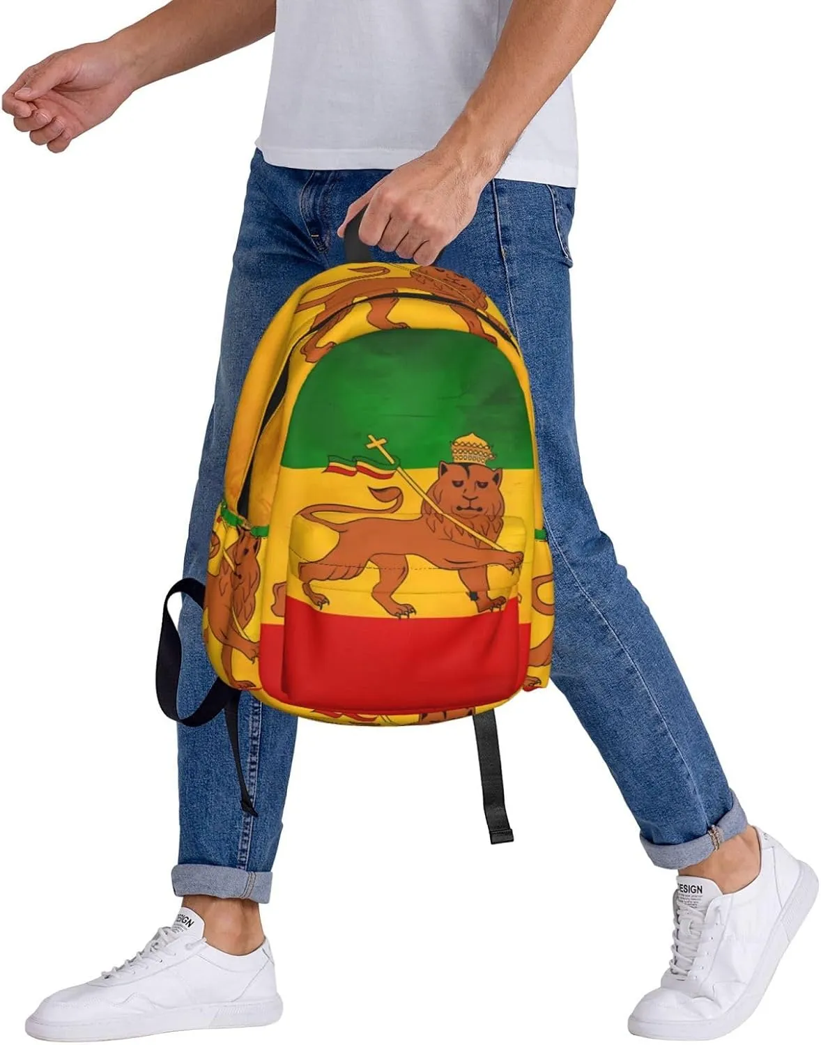 Vintage Old Ethiopia Flag Lion Of Judah Backpack Large Capacity Backpack Lightweight Double Shoulder Bag For Women Men Travel