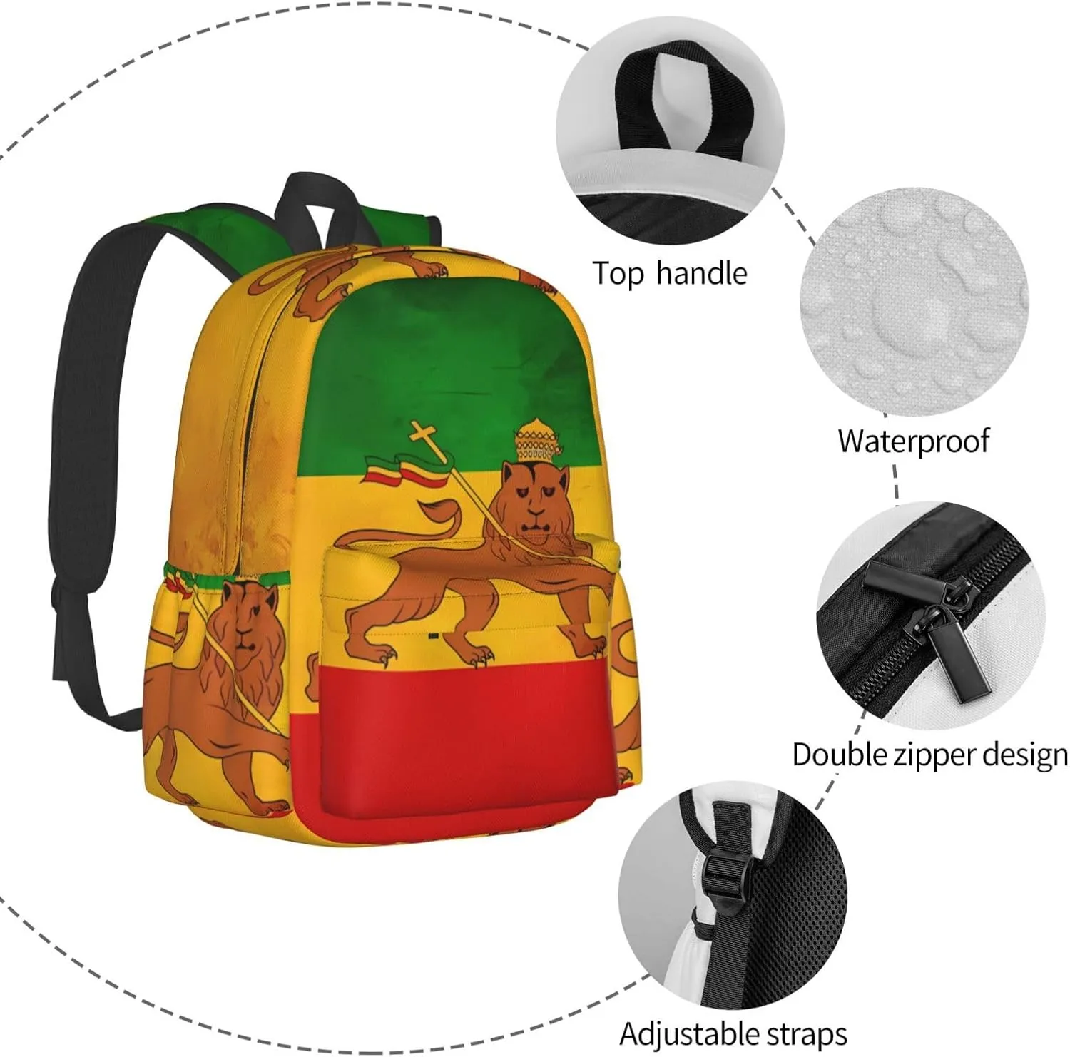 Vintage Old Ethiopia Flag Lion Of Judah Backpack Large Capacity Backpack Lightweight Double Shoulder Bag For Women Men Travel