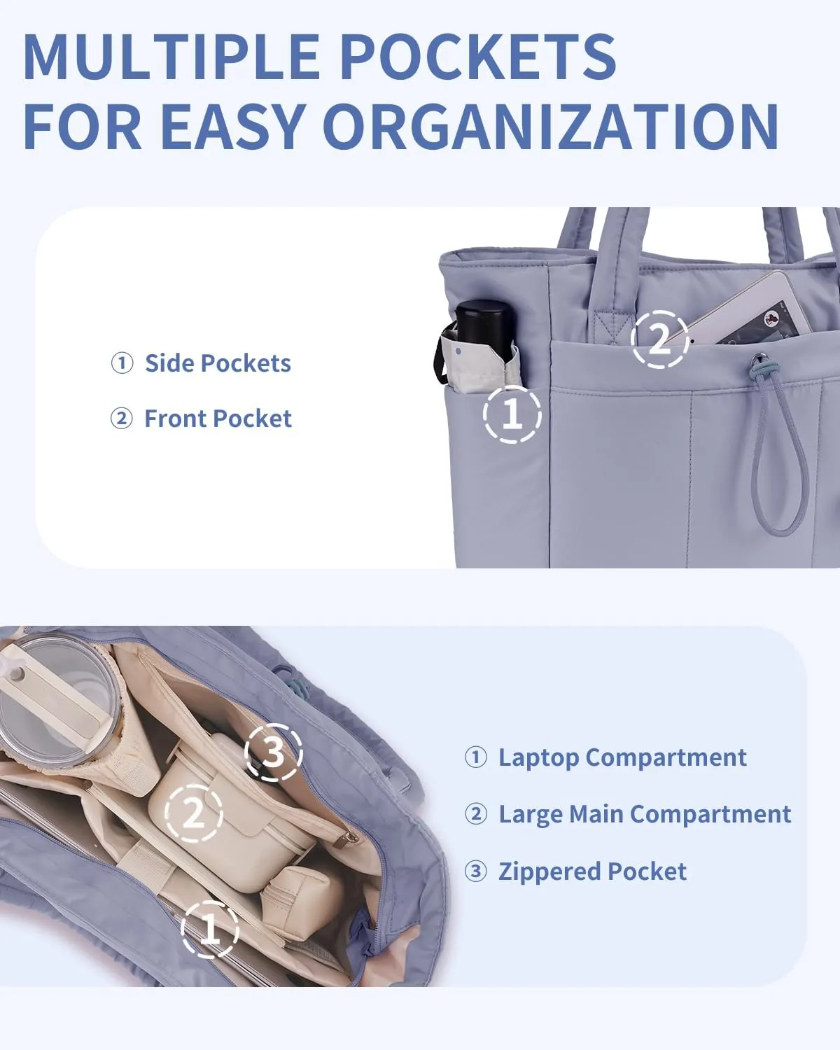 Wandering Nature Tote Bag for Women with Water Bottle Pocket Fit for Stanley Cup, Puffer Carry On Tote with Laptop Compartment and Trolley Sleeve for Work, Nurse, College, Travel