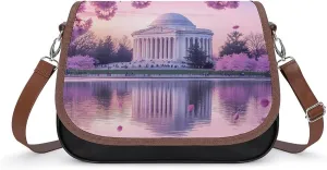 Washington Jefferson Memorial Cherry Flowers Crossbody Bags for Women Leather Tote Bag Handbag Purse for Work Travel