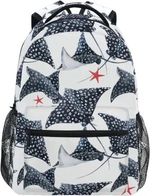 Watercolor Stingray Fish Pattern Boys Girls Kids School Backpacks Bookbag, School Bag Travel Backpack Daypack