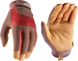 Wells Lamont Women's Breathable ComfortHyde Leather Hybrid Work Gardening Gloves, Large (7872L), Red