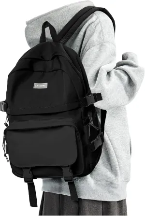 weradar All Black Backpacks For School Teens Boys Girls,Cute Bookbag,Lightweight College Backpack For Women Men,Waterproof Middle School Bag Casual Travel Daypack