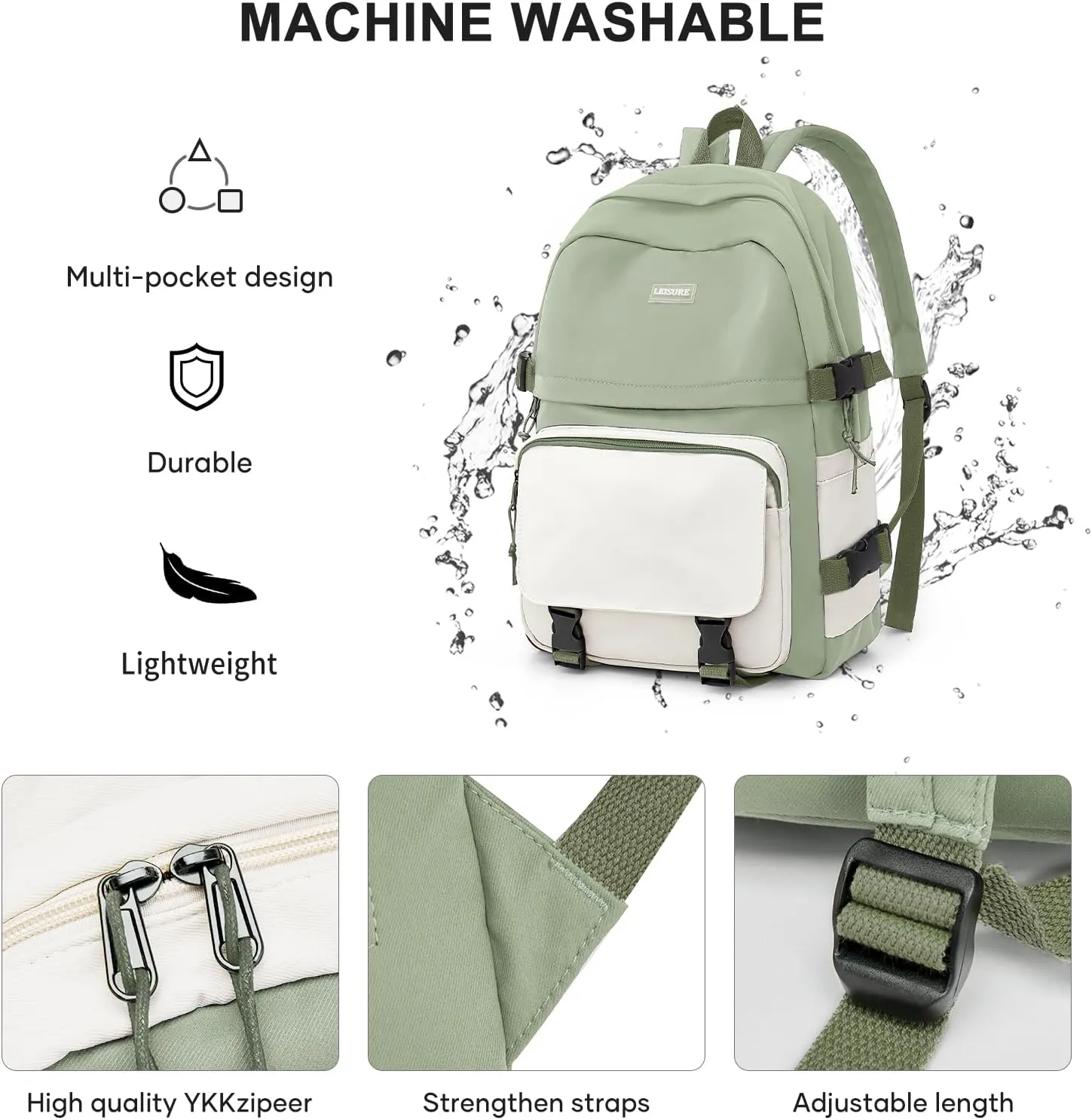 weradar Lightweight Backpacks For Middle School Teens Boys Girls,Students College Backpack,Cute High School Bags For Women Men,Simple Book bag(Green)