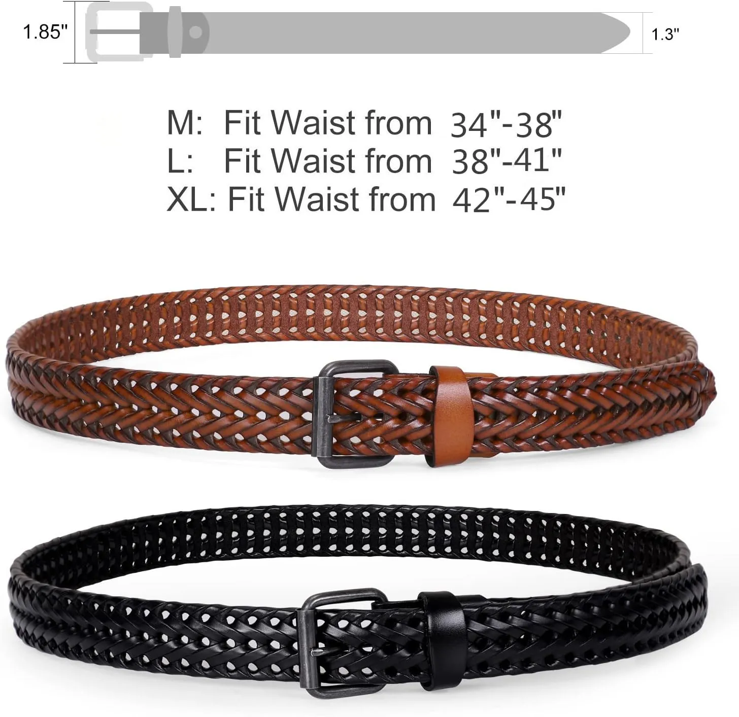 WERFORU Men’s Leather Braided Belt, Cowhide Leather Woven Belt for Jeans 1.3 Inch Wide with Prong Buckle