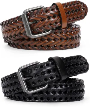 WERFORU Men’s Leather Braided Belt, Cowhide Leather Woven Belt for Jeans 1.3 Inch Wide with Prong Buckle