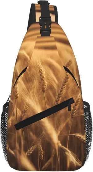 Wheat Field Fashion Print Crossbody Chest Bag - Adjustable Strap For Hiking And Working