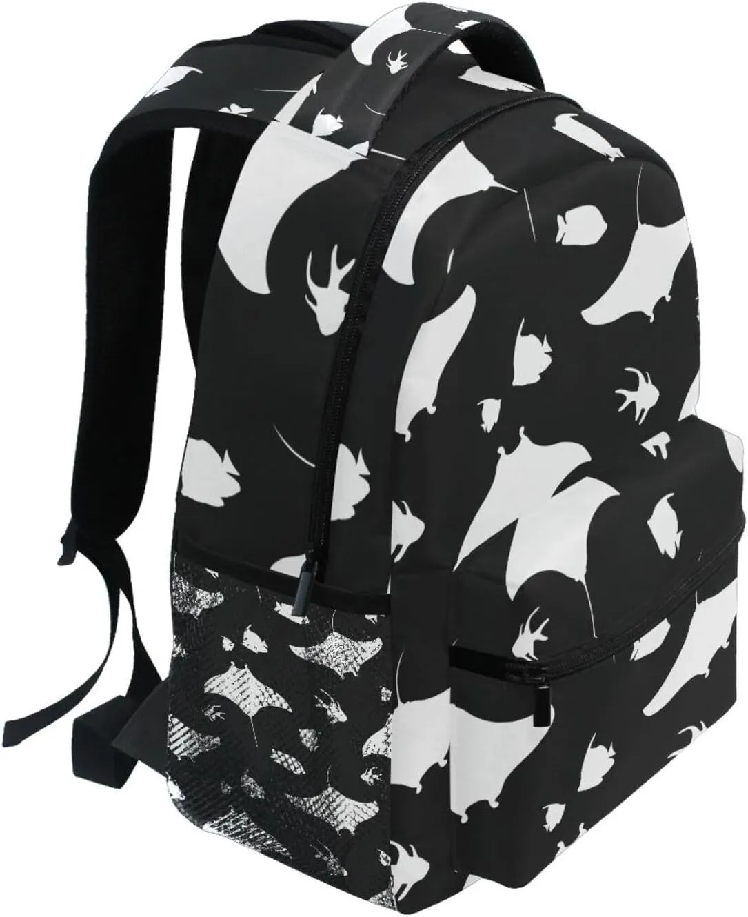 White Stingray and Tropical Fish Boys Girls Kids School Backpacks Bookbag, School Bag Travel Backpack Daypack