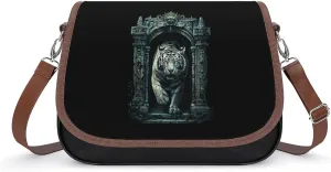 White Tiger Architecture Women's Crossbody Bag PU Leather Message Bag Shoulder Handbag Purse for Travel Office