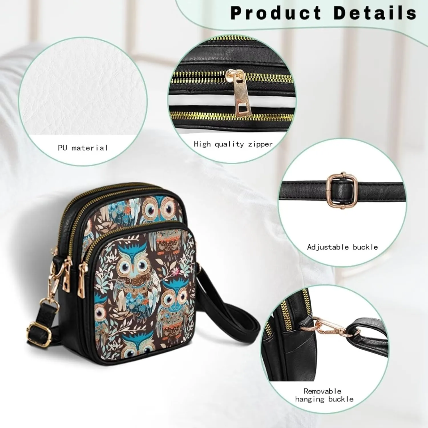 Wild Animals Small Crossbody Bags for Women, Zipper Cross Over Purse PU Leather Shoulder Handbags for Travel, Work
