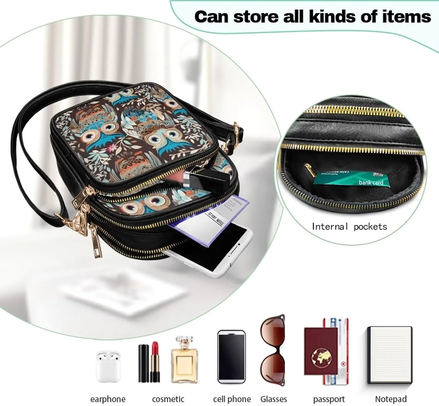 Wild Animals Small Crossbody Bags for Women, Zipper Cross Over Purse PU Leather Shoulder Handbags for Travel, Work