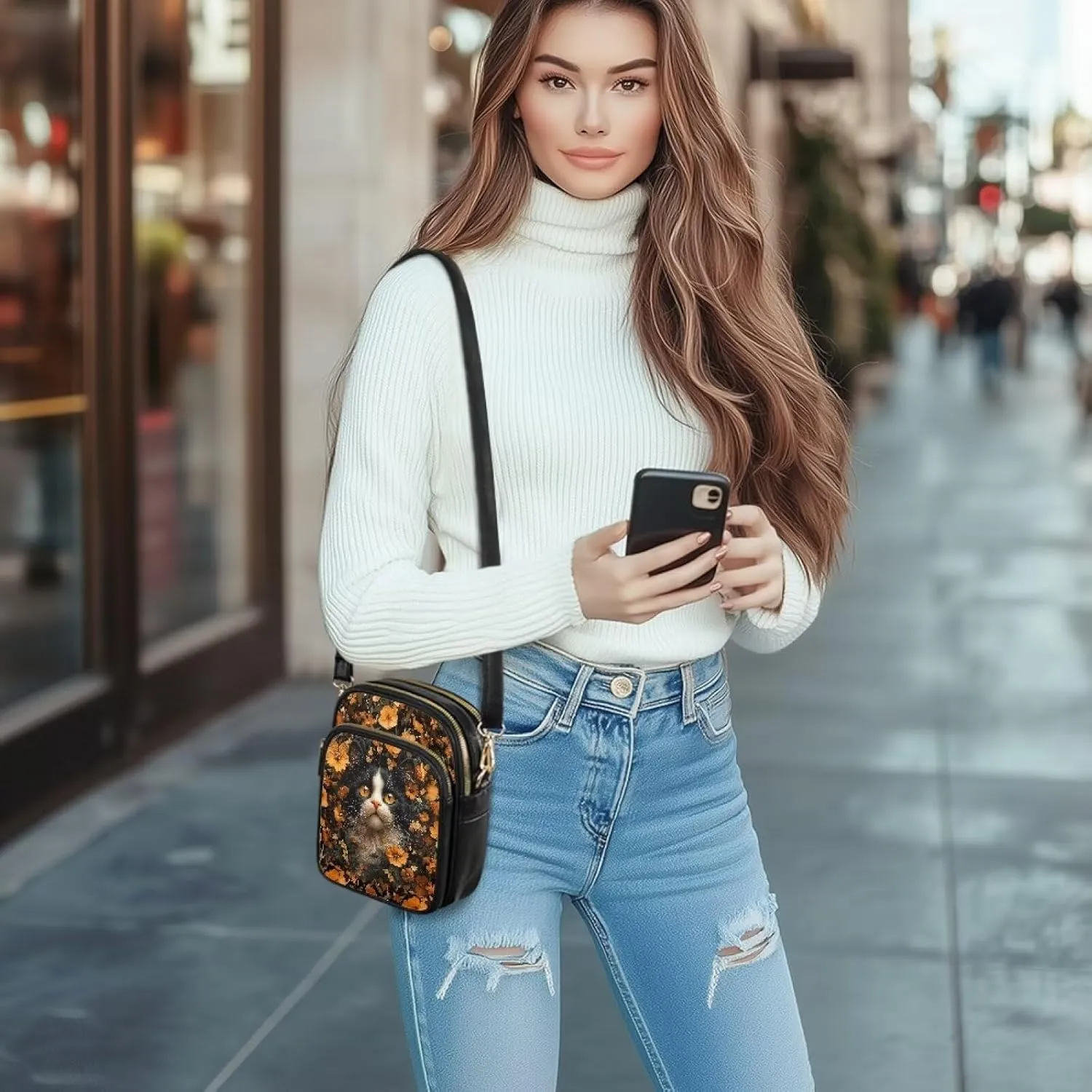 Wild Animals Small Crossbody Bags for Women, Zipper Cross Over Purse PU Leather Shoulder Handbags for Travel, Work