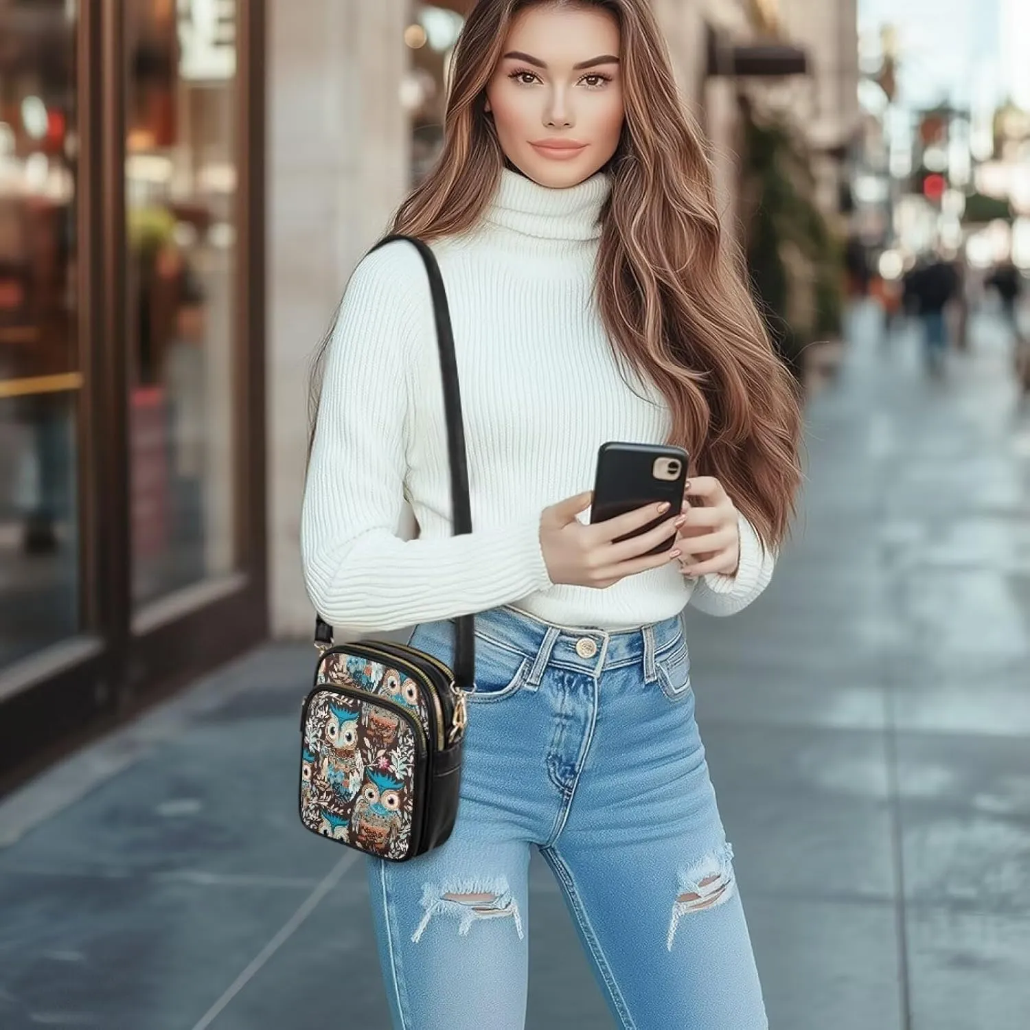 Wild Animals Small Crossbody Bags for Women, Zipper Cross Over Purse PU Leather Shoulder Handbags for Travel, Work