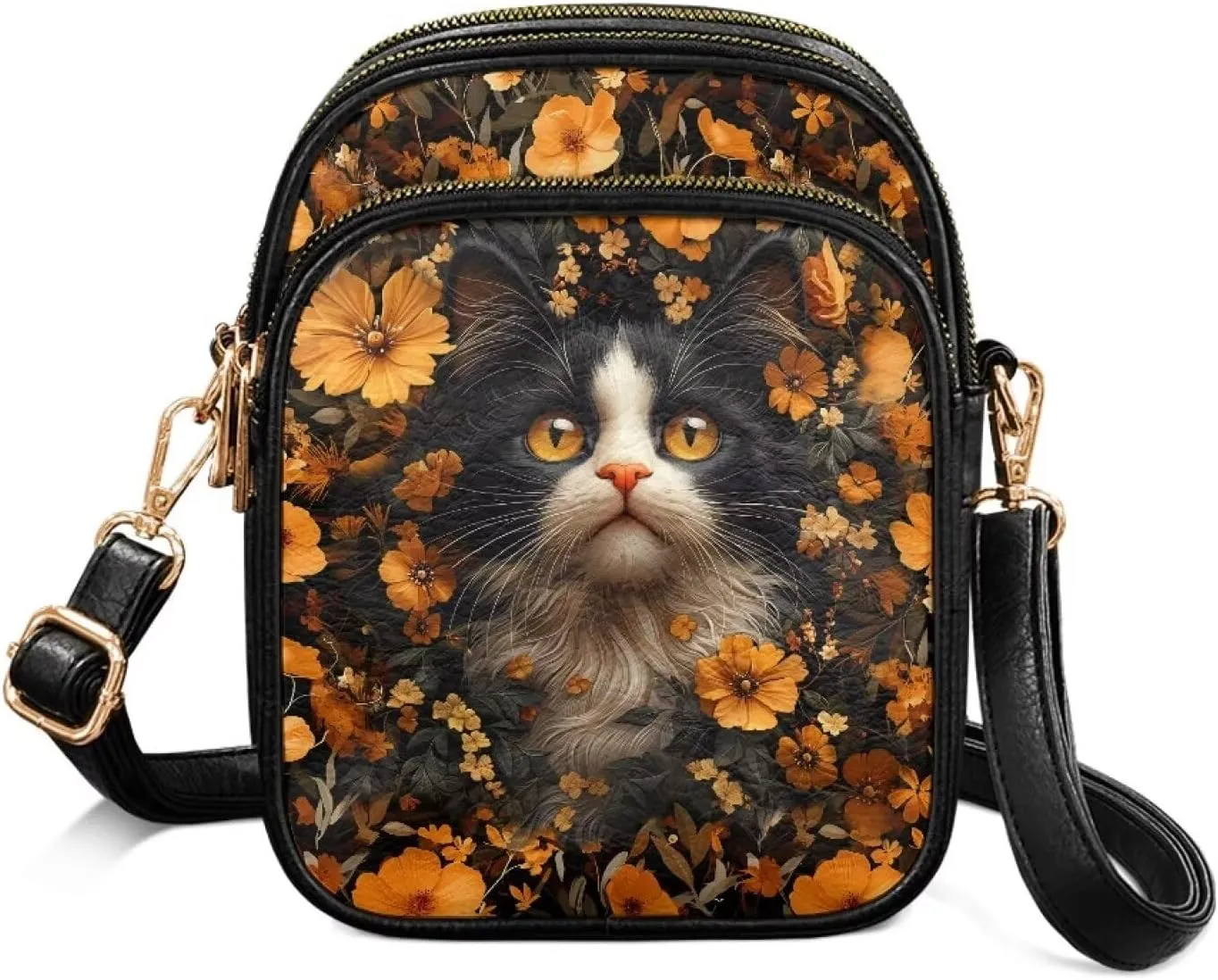 Wild Animals Small Crossbody Bags for Women, Zipper Cross Over Purse PU Leather Shoulder Handbags for Travel, Work