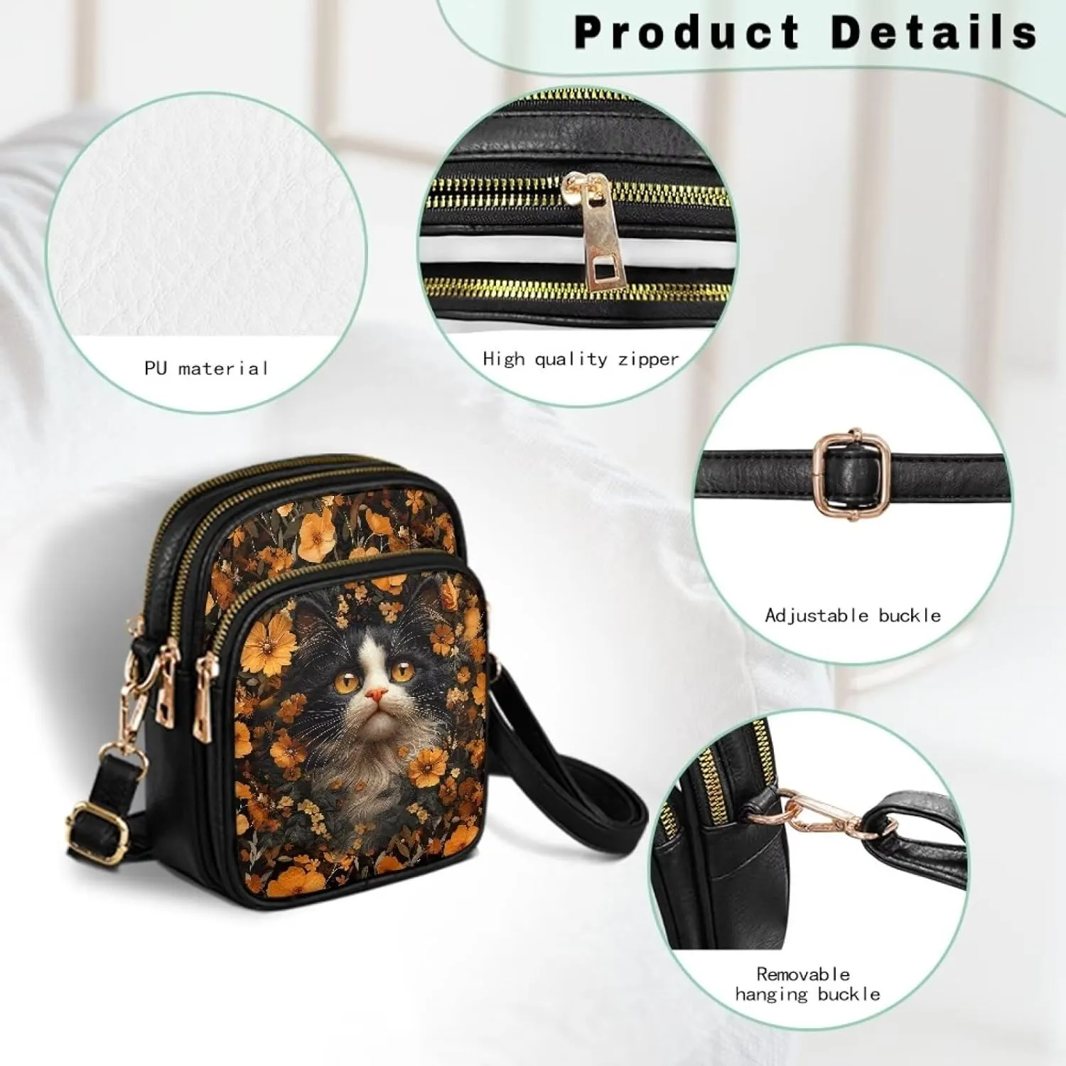 Wild Animals Small Crossbody Bags for Women, Zipper Cross Over Purse PU Leather Shoulder Handbags for Travel, Work