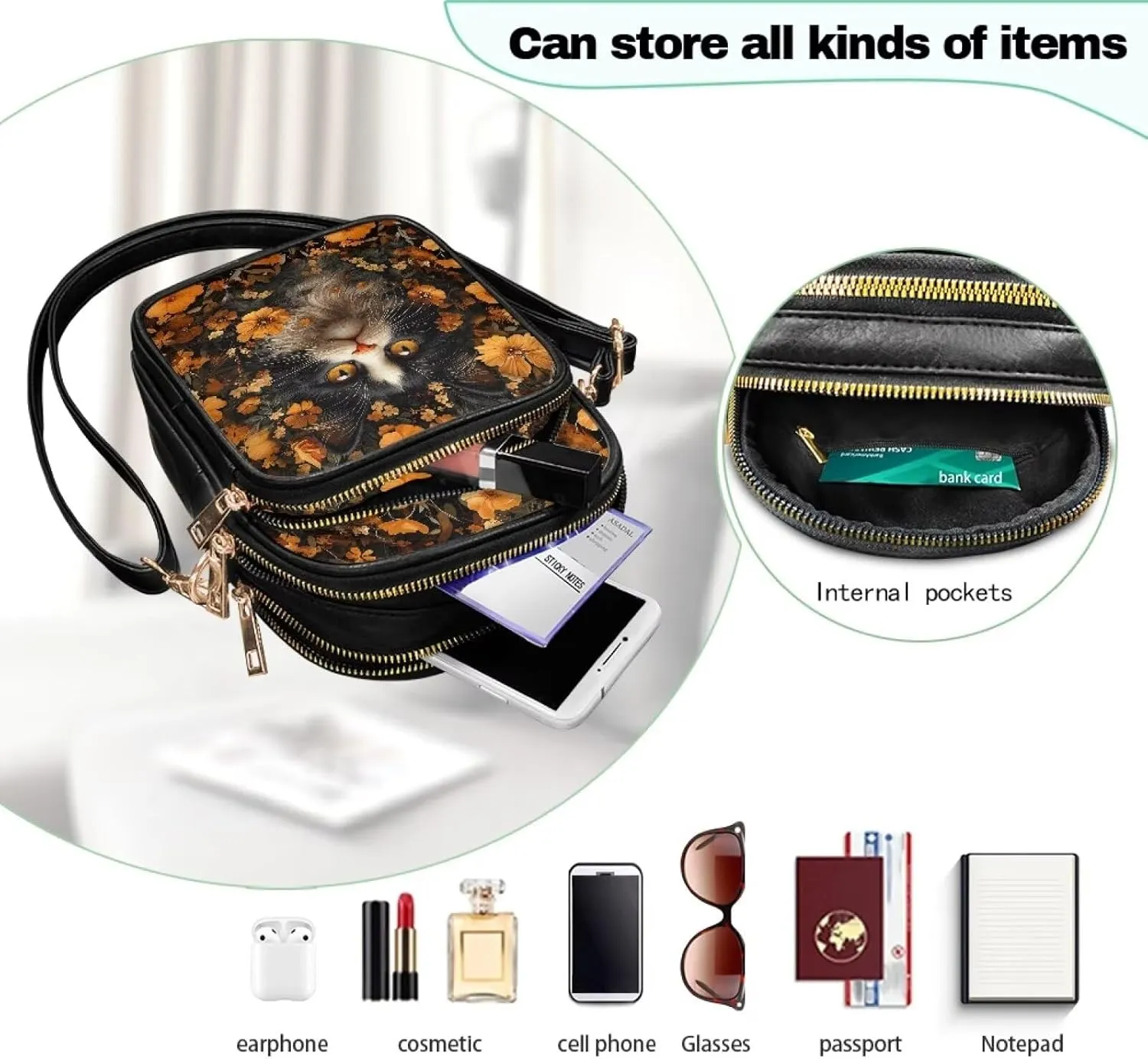 Wild Animals Small Crossbody Bags for Women, Zipper Cross Over Purse PU Leather Shoulder Handbags for Travel, Work