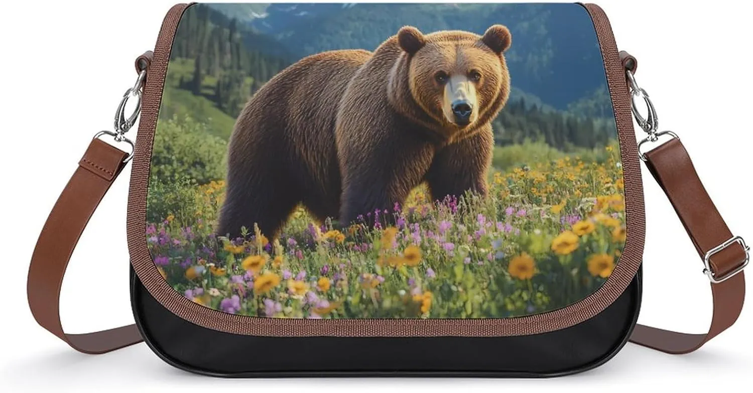 Wild-flower Bear Crossbody Bags for Women Leather Tote Bag Handbag Purse for Work Travel