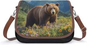 Wild-flower Bear Crossbody Bags for Women Leather Tote Bag Handbag Purse for Work Travel