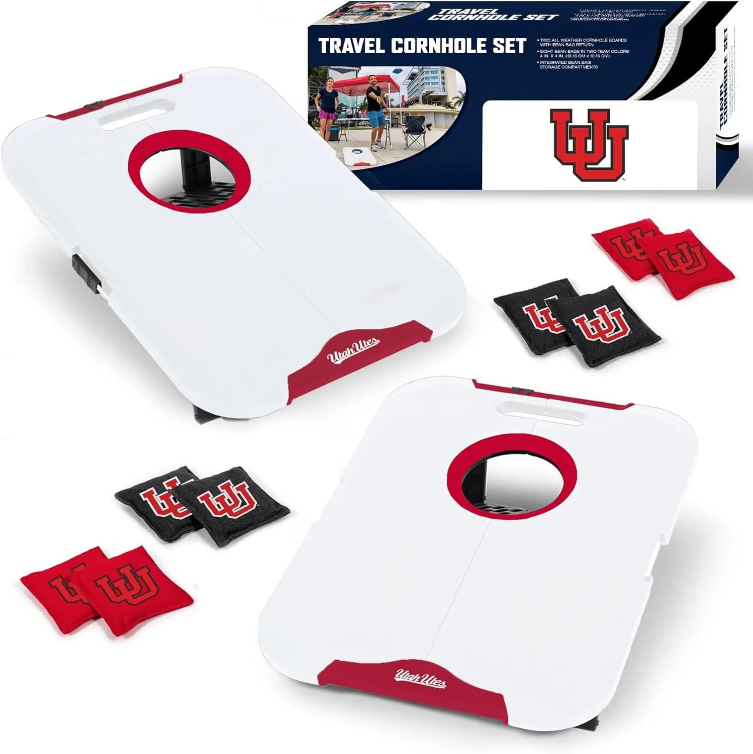 Wild Sports NCAA Pro Football All-Weather Cornhole Set - Travel Bean Bag Toss Set Includes 8 Bean Bags
