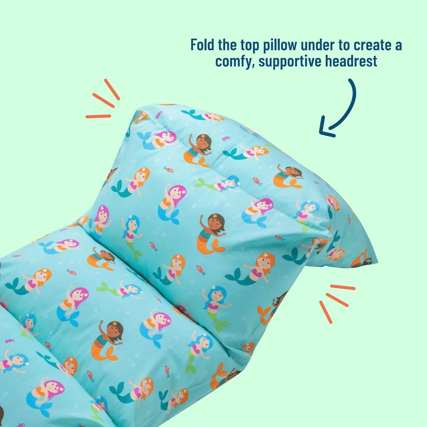 Wildkin Kids Floor Lounger – Pillow Lounger, Travel-Friendly, Ideal for Sleepovers, Fits Standard Pillows - Mermaids