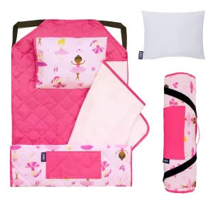 Wildkin Modern Kids Nap Mat – Soft Cotton Blend with Pillow & Elastic Straps for School & Travel - Ballerina