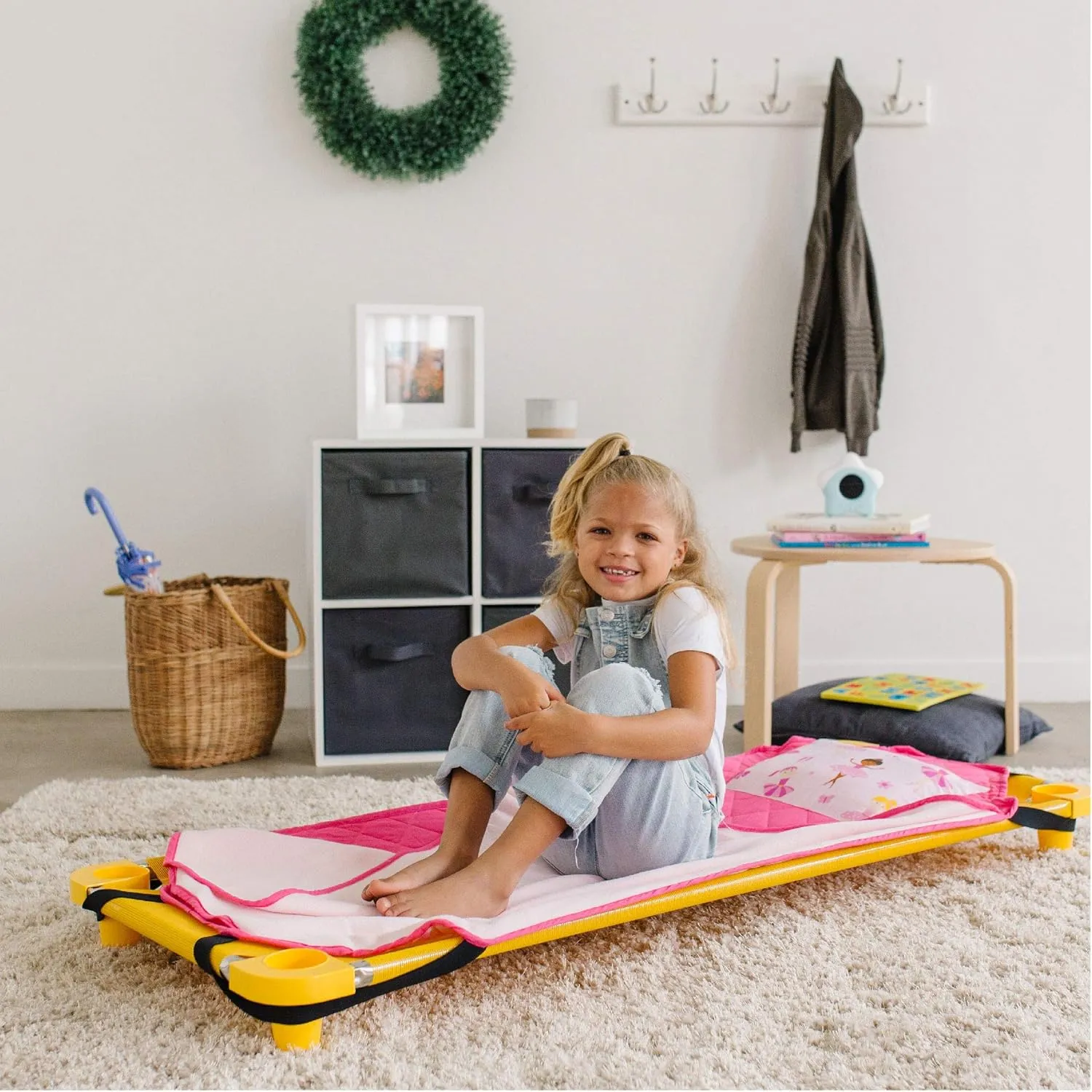 Wildkin Modern Kids Nap Mat – Soft Cotton Blend with Pillow & Elastic Straps for School & Travel - Ballerina