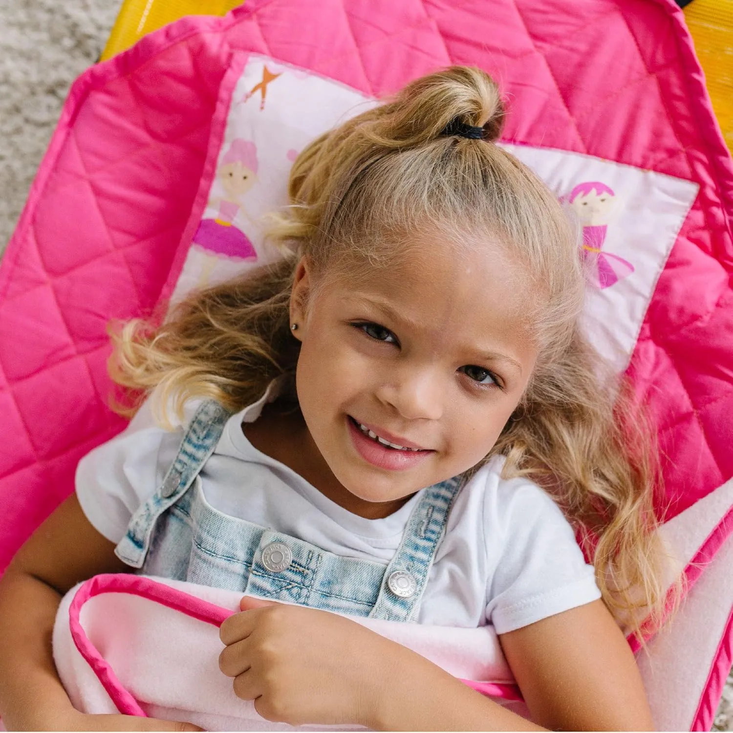 Wildkin Modern Kids Nap Mat – Soft Cotton Blend with Pillow & Elastic Straps for School & Travel - Ballerina
