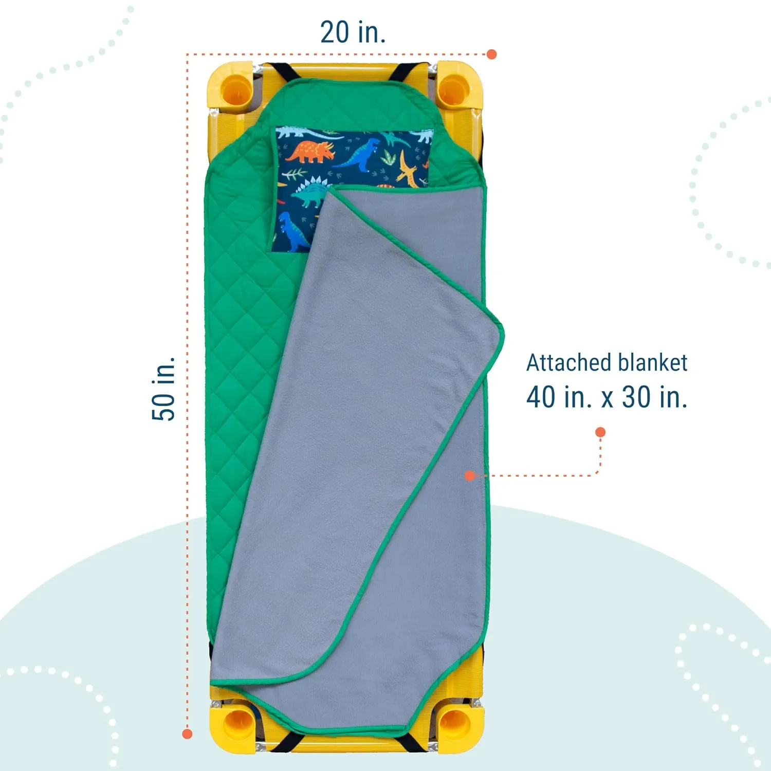 Wildkin Modern Kids Nap Mat – Soft Cotton Blend with Pillow & Elastic Straps for School & Travel - Jurassic Dinosaurs
