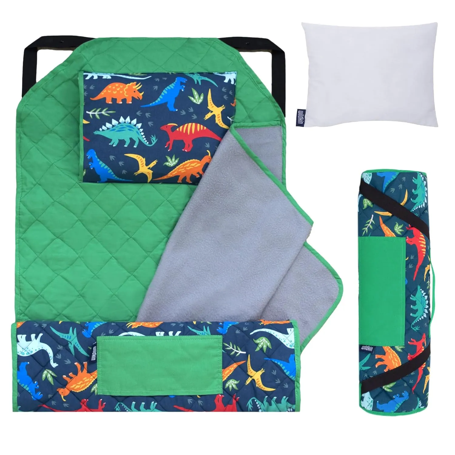 Wildkin Modern Kids Nap Mat – Soft Cotton Blend with Pillow & Elastic Straps for School & Travel - Jurassic Dinosaurs