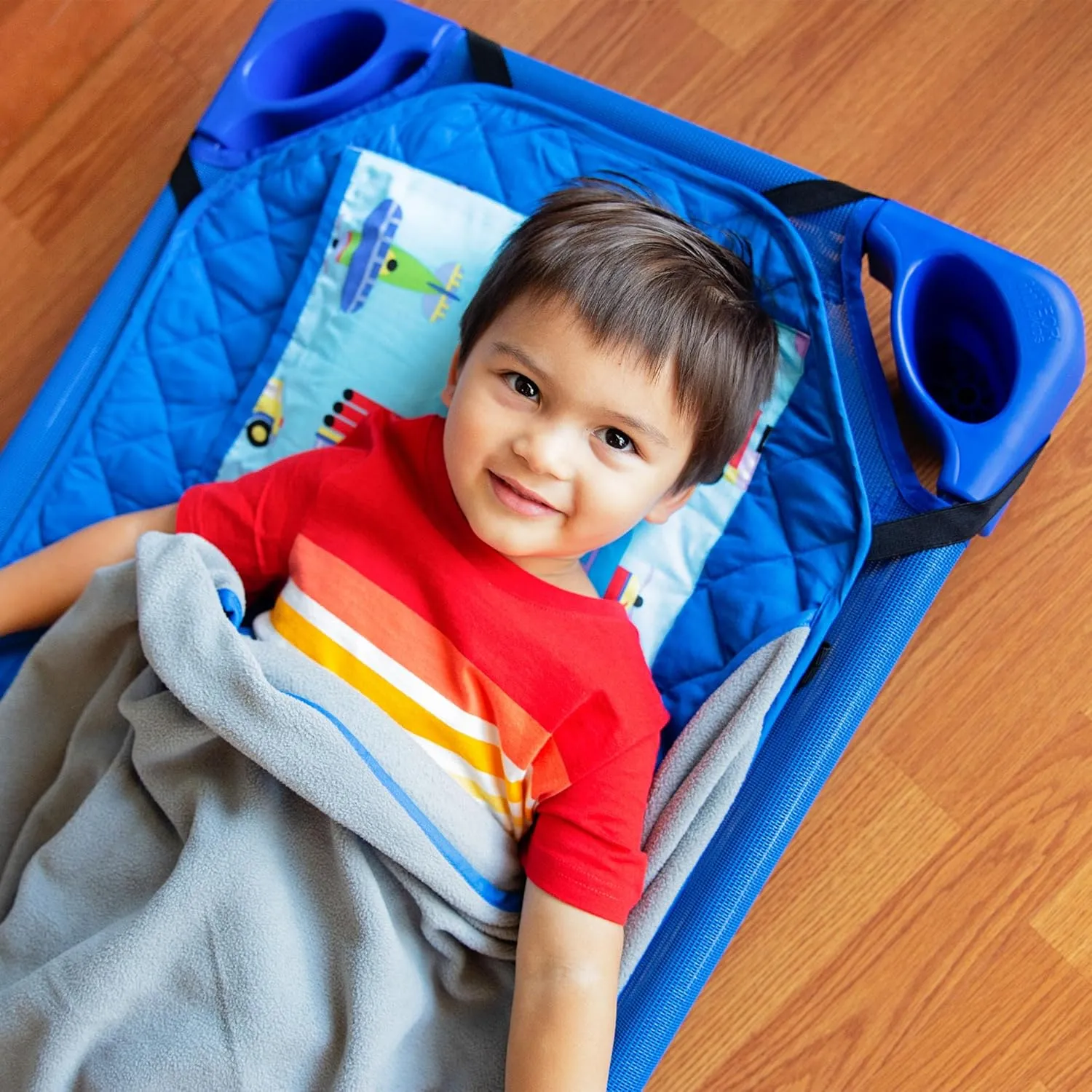 Wildkin Modern Kids Nap Mat – Soft Cotton Blend with Pillow & Elastic Straps for School & Travel - Trains, Planes, and Trucks