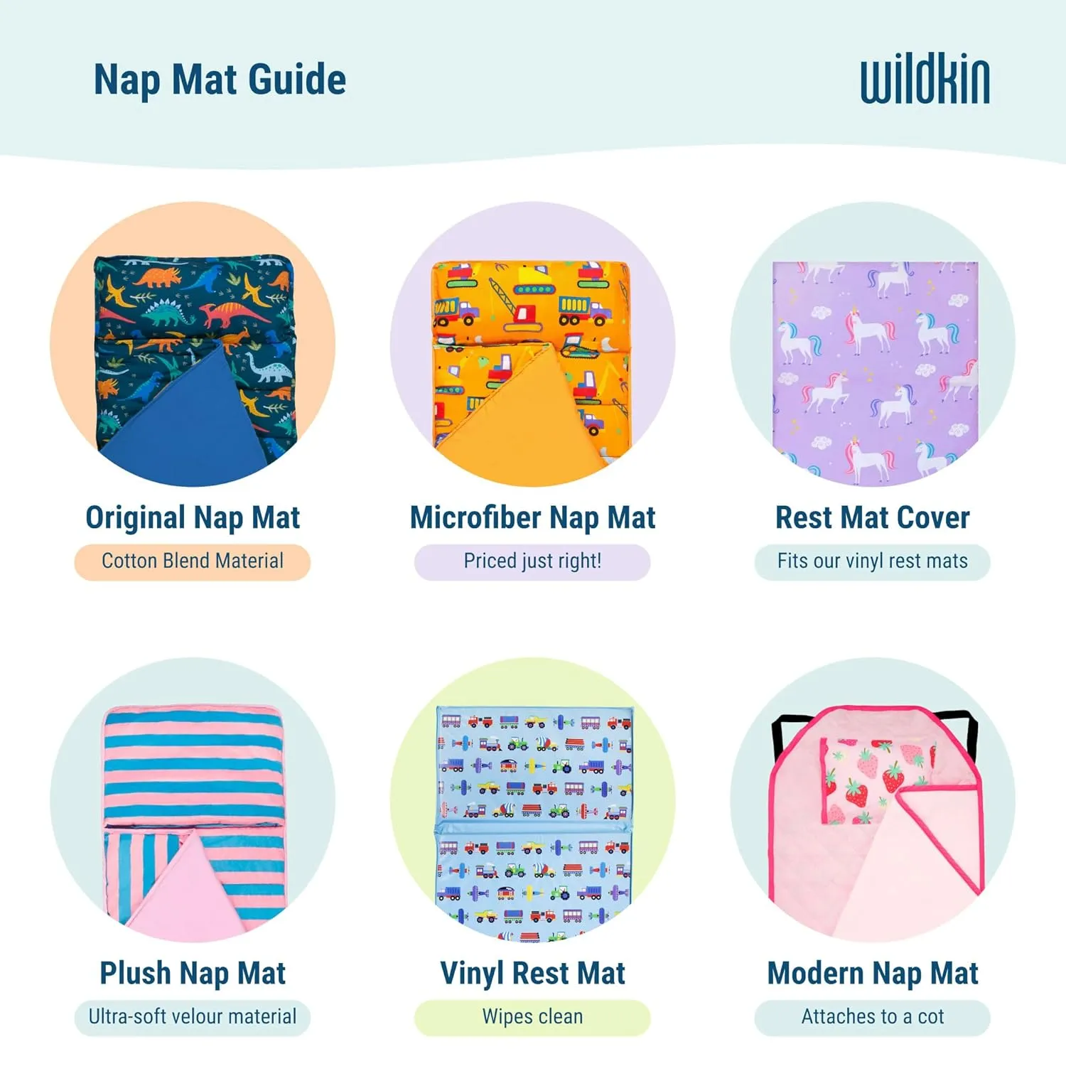 Wildkin Modern Kids Nap Mat – Soft Cotton Blend with Pillow & Elastic Straps for School & Travel - Trains, Planes, and Trucks
