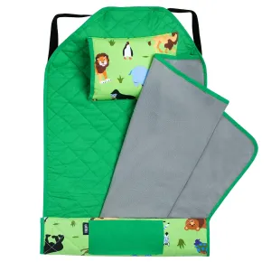 Wildkin Modern Kids Nap Mat – Soft Cotton Blend with Pillow & Elastic Straps for School & Travel - Wild Animals