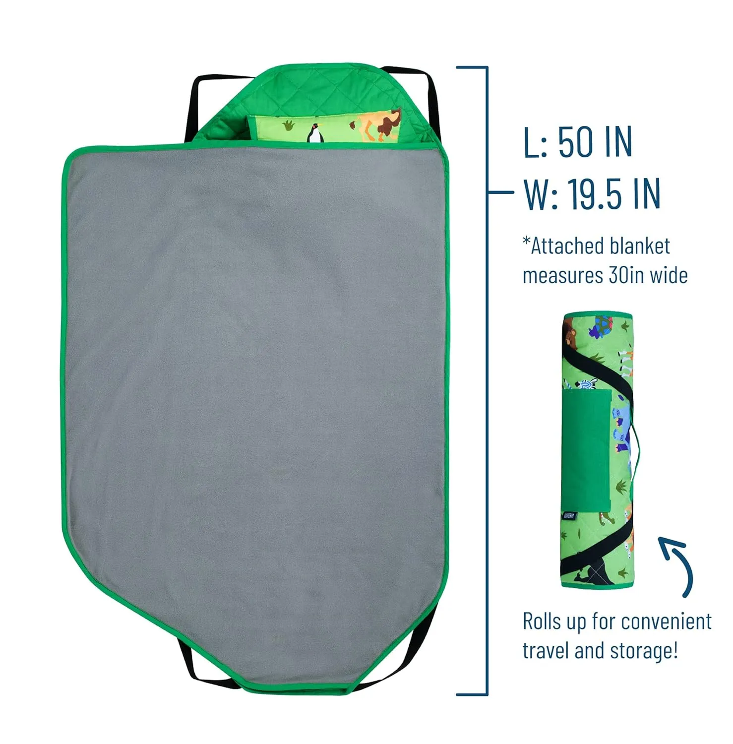 Wildkin Modern Kids Nap Mat – Soft Cotton Blend with Pillow & Elastic Straps for School & Travel - Wild Animals