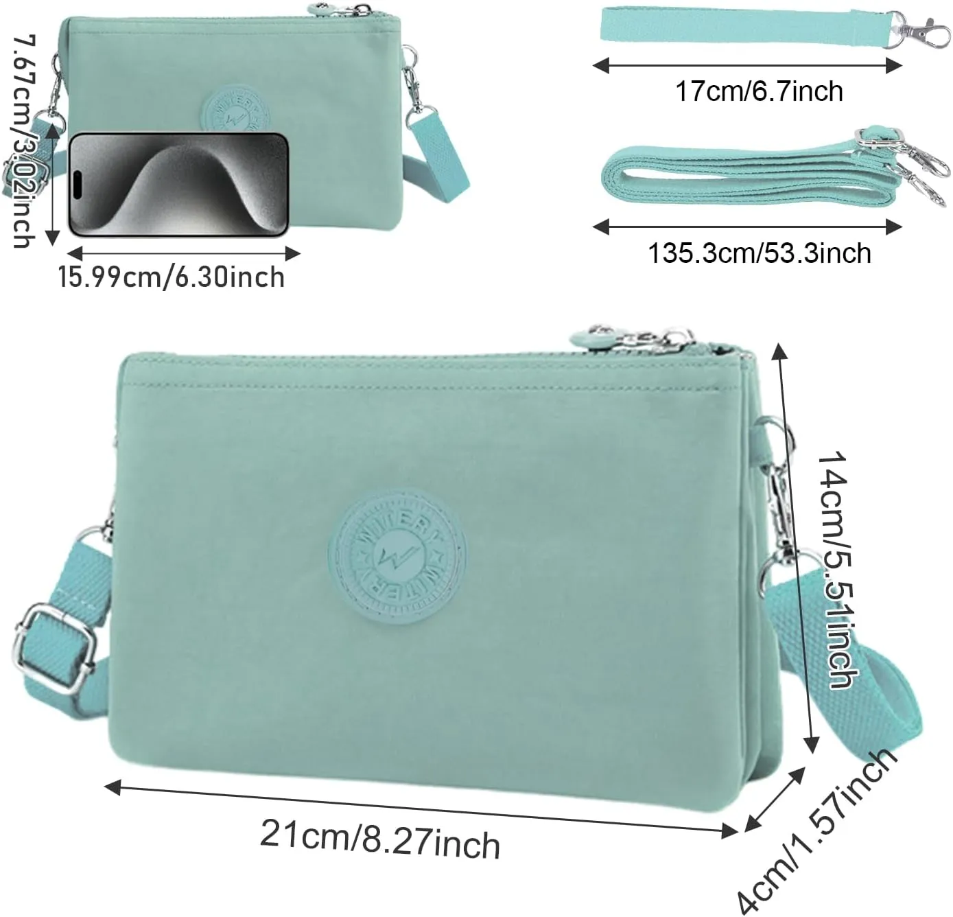 WITERY Wristlet Purse for Women - Waterproof Nylon Multi Pocket Small Clutch Purse with Shoulder and Wrist Straps