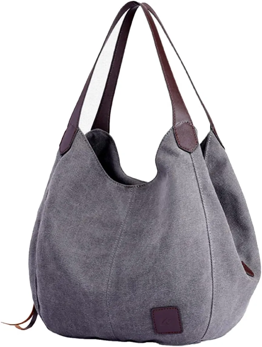 Women Canvas Hobo Purse Multi Pocket Handbags Shoulder Bags Totes Purses