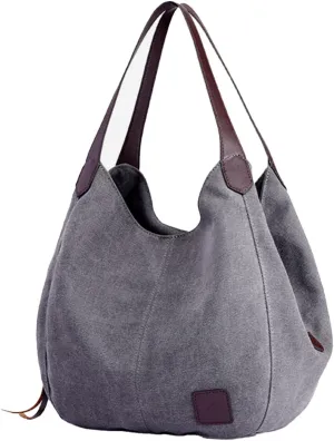 Women Canvas Hobo Purse Multi Pocket Handbags Shoulder Bags Totes Purses