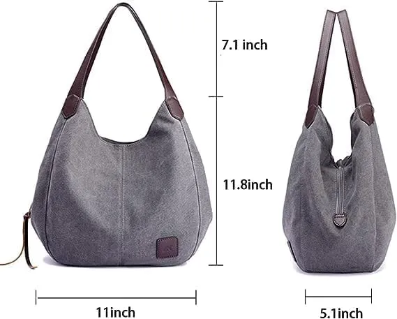 Women Canvas Hobo Purse Multi Pocket Handbags Shoulder Bags Totes Purses