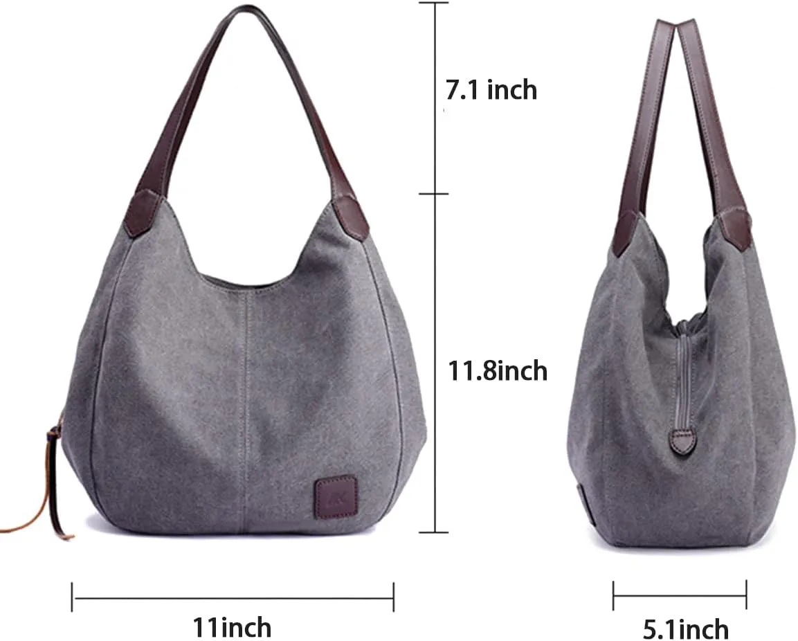Women Canvas Hobo Purse Multi Pocket Handbags Shoulder Bags Totes Purses