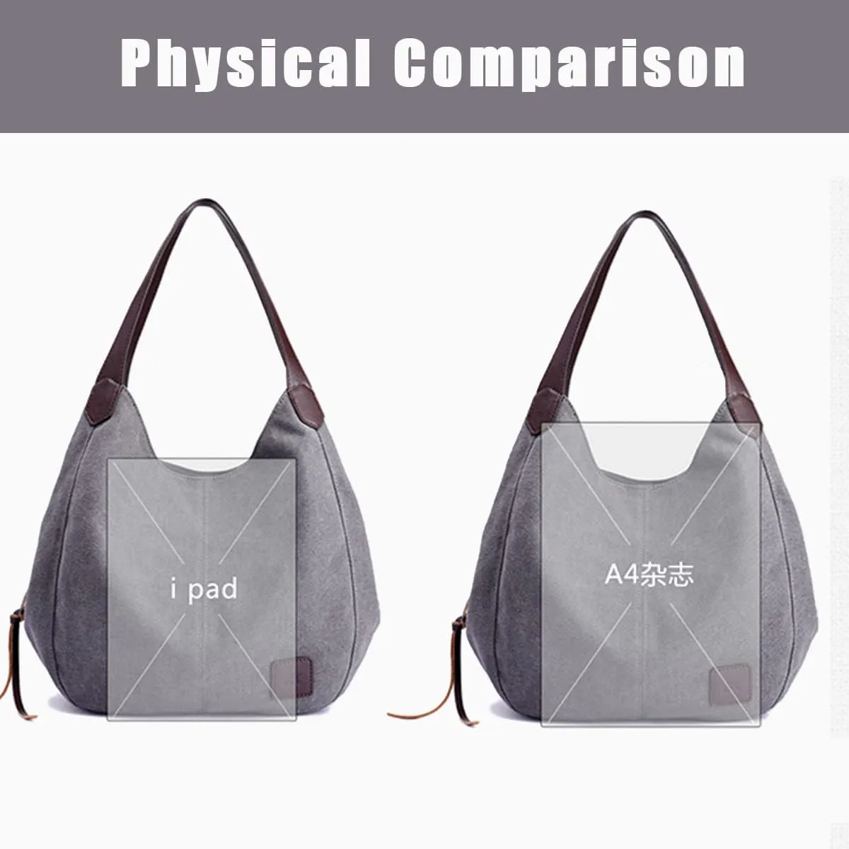 Women Canvas Hobo Purse Multi Pocket Handbags Shoulder Bags Totes Purses